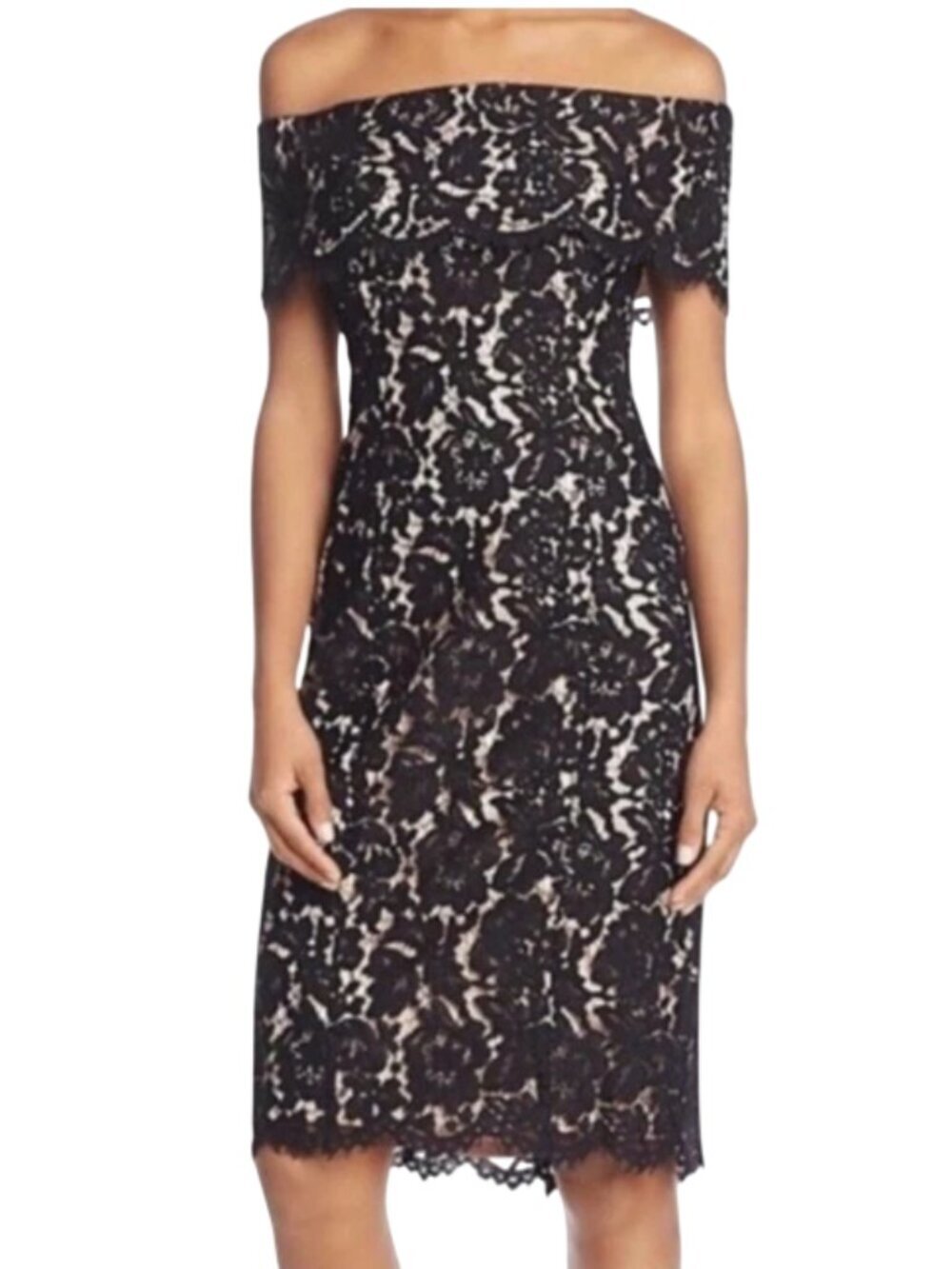 Eliza J Off The Shoulder Floral Lace Sheath Dress Black Women's 10 Formal Event